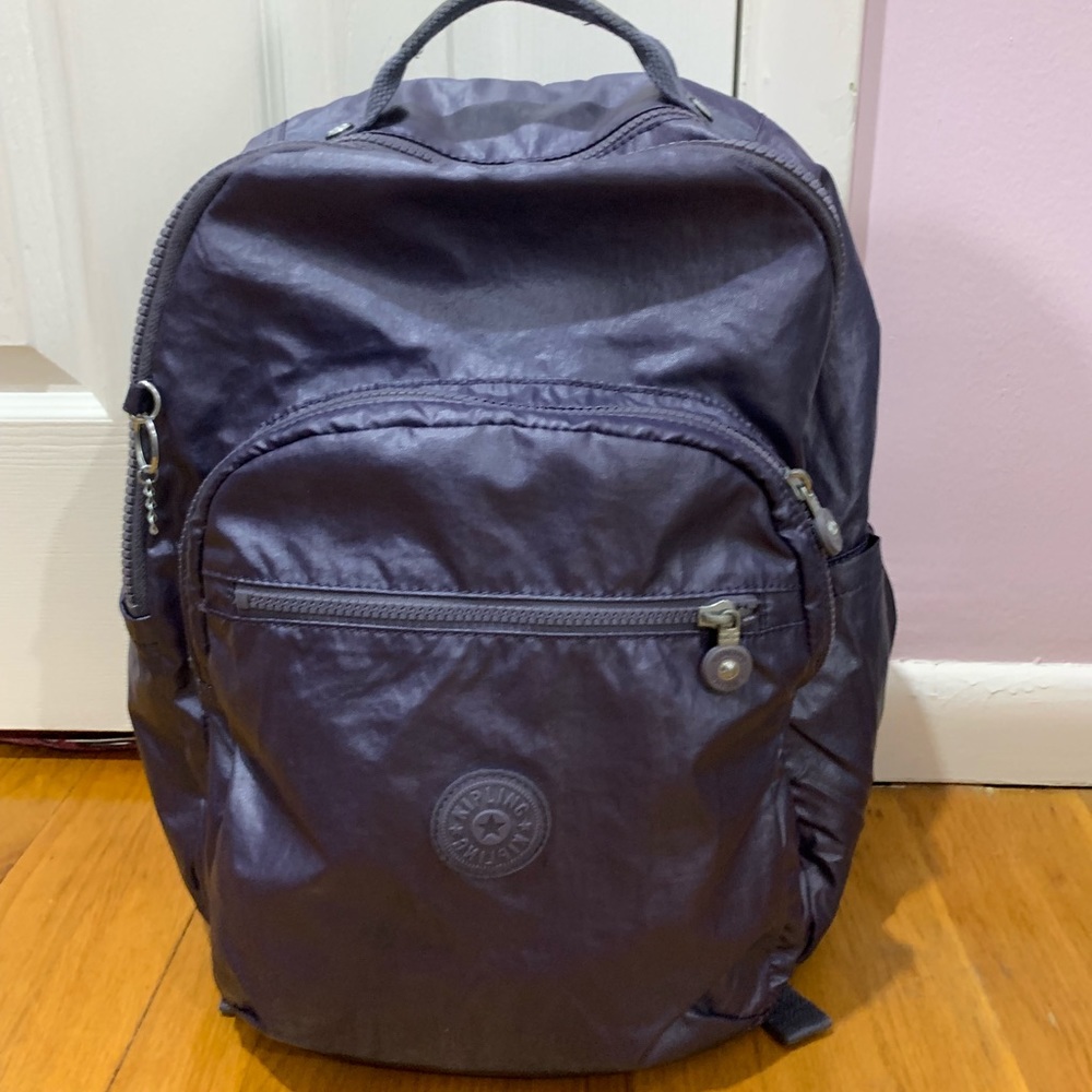Kipling Seoul blue purple metallic laptop backpack